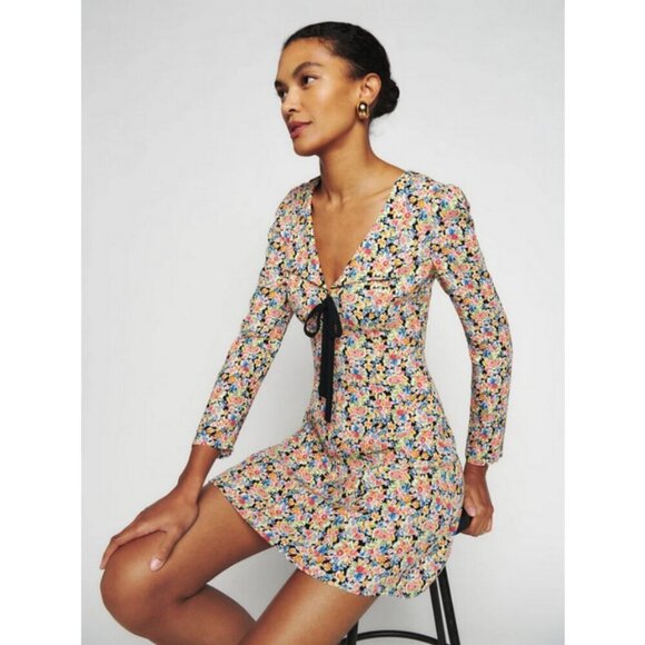 💕REFORMATION💕 Mavis Dress ~ Trix Multi-Color Floral Print 8 NWOT - Picture 1 of 16